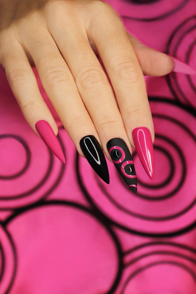 Hot Pink and Black Nails