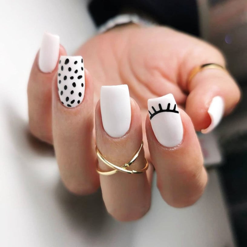 Star Nails White and Black Nails