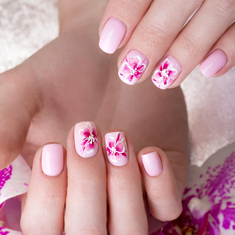 Star Nails Pink Flower Nails